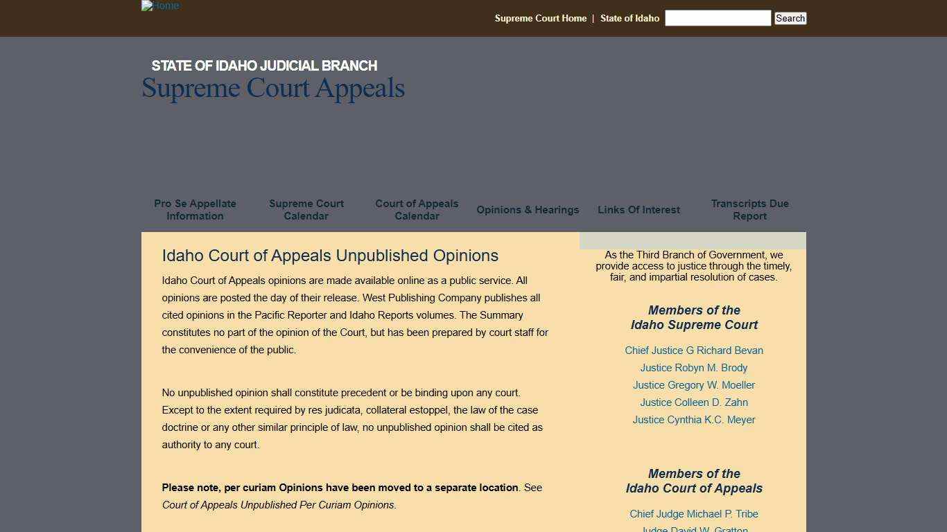 Idaho Court of Appeals Unpublished Opinions | Supreme Court