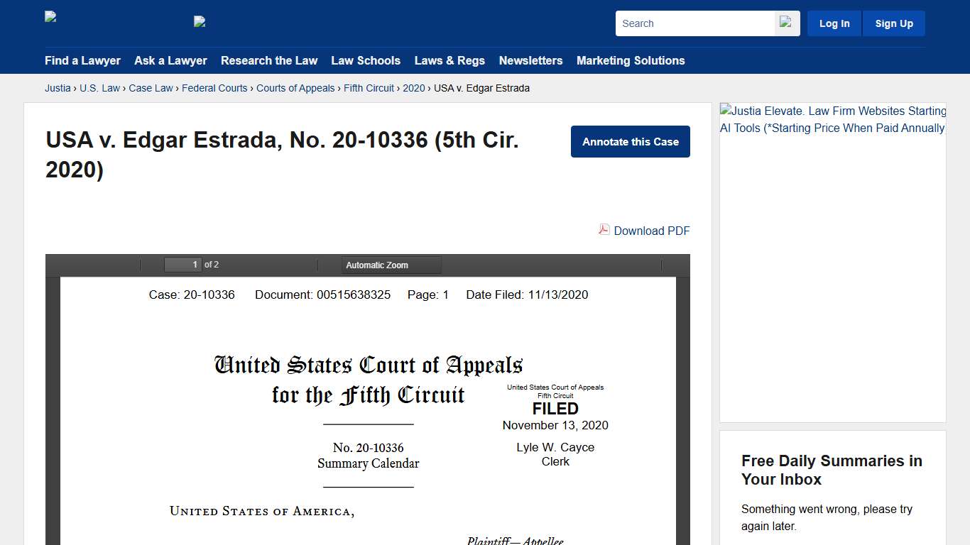 USA v. Edgar Estrada, No. 20-10336 (5th Cir. 2020) :: Justia