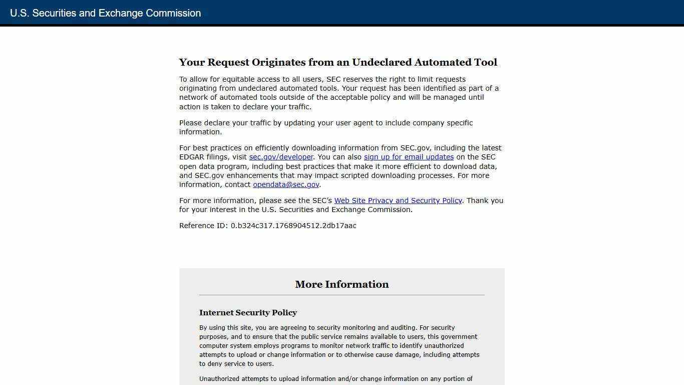 SEC.gov | Your Request Originates from an Undeclared Automated Tool